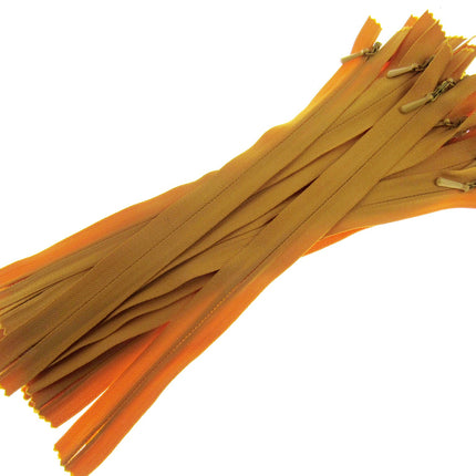 Mustard Nylon Invisible Zips by YKK - 9" (23cm) - 15 x Zips -  Clearance