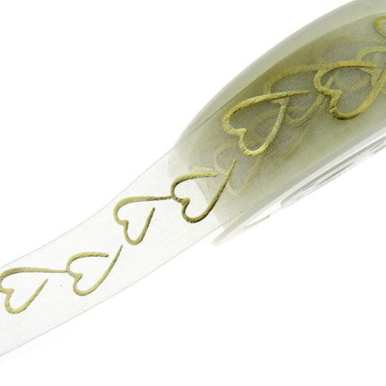 Heart Organza Ribbon with Printed Silver or Gold Heart - 3m Piece 15mm / 25mm - - ThreadandTrimmings
