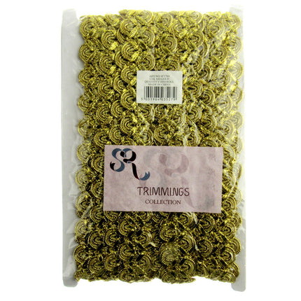 Lurex Braid With Scalloped Weave on Both Sides 25mm Wide In Gold or Silver - ThreadandTrimmings