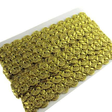 Lurex Braid With Scalloped Weave on Both Sides 25mm Wide In Gold or Silver - ThreadandTrimmings