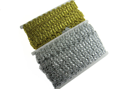 Lurex Braid With Scalloped Weave on Both Sides 25mm Wide In Gold or Silver - ThreadandTrimmings