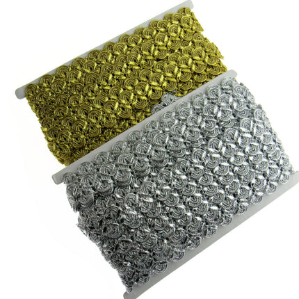 Lurex Braid With Scalloped Weave on Both Sides 25mm Wide In Gold or Silver - ThreadandTrimmings