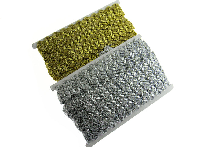 Lurex Braid With Scalloped Weave on Both Sides 25mm Wide In Gold or Silver - ThreadandTrimmings
