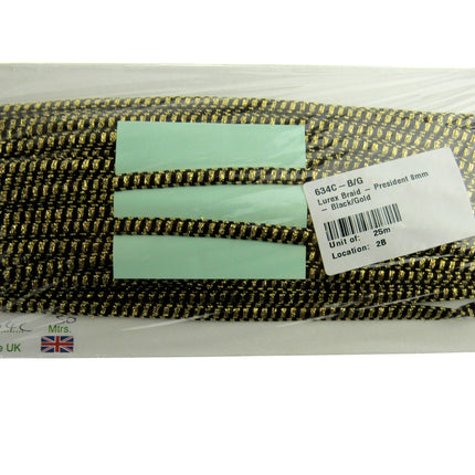 Lurex President Braid Four Colours Available 8mm Wide - ThreadandTrimmings