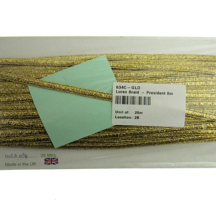 Lurex President Braid Four Colours Available 8mm Wide - ThreadandTrimmings