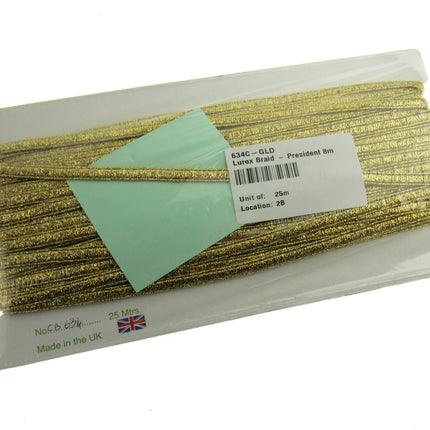 Lurex President Braid Four Colours Available 8mm Wide - ThreadandTrimmings