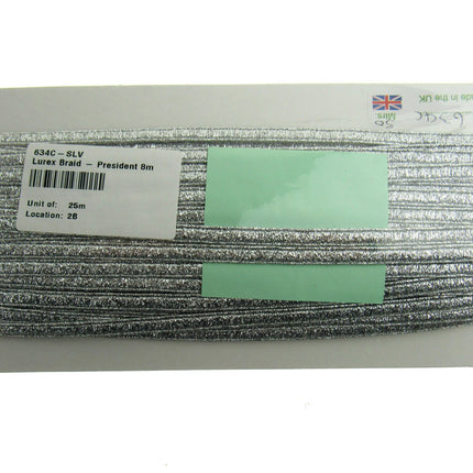 Lurex President Braid Four Colours Available 8mm Wide - ThreadandTrimmings