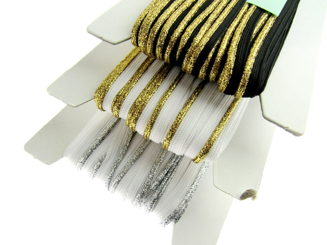Flanged Piping Cord With Lurex Edge - 8mm - Choose Length & Colour Silver Gold