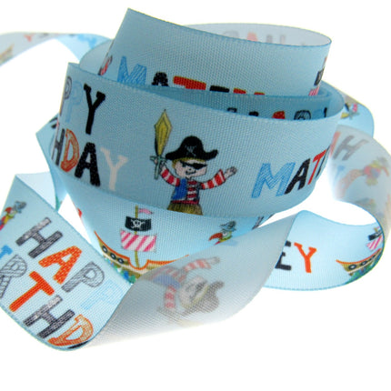 Happy Birthday Matey  Ribbon by Berisfords - 25mm Wide - 3 Meter Lengths Pirates - ThreadandTrimmings