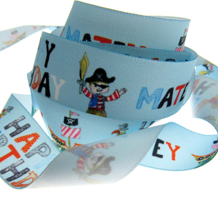 Happy Birthday Matey  Ribbon by Berisfords - 25mm Wide - 3 Meter Lengths Pirates - ThreadandTrimmings