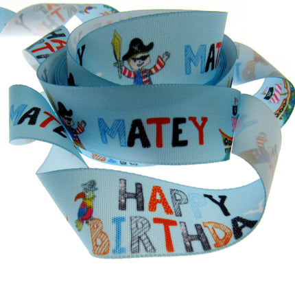 Happy Birthday Matey  Ribbon by Berisfords - 25mm Wide - 3 Meter Lengths Pirates - ThreadandTrimmings