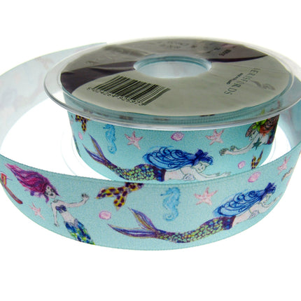 Satin Mermaid Friends Ribbon by Berisfords - 25mm Wide - 3 Meter Lengths - ThreadandTrimmings