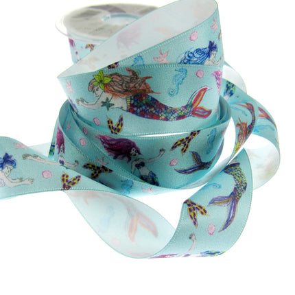 Satin Mermaid Friends Ribbon by Berisfords - 25mm Wide - 3 Meter Lengths - ThreadandTrimmings