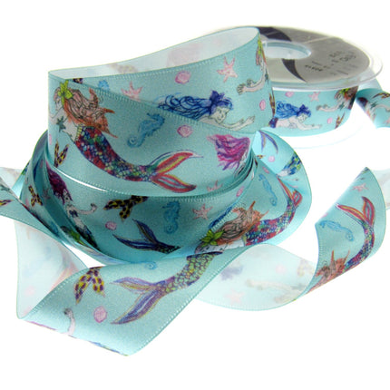 Satin Mermaid Friends Ribbon by Berisfords - 25mm Wide - 3 Meter Lengths - ThreadandTrimmings