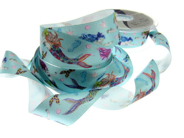 Satin Mermaid Friends Ribbon by Berisfords - 25mm Wide - 3 Meter Lengths - ThreadandTrimmings