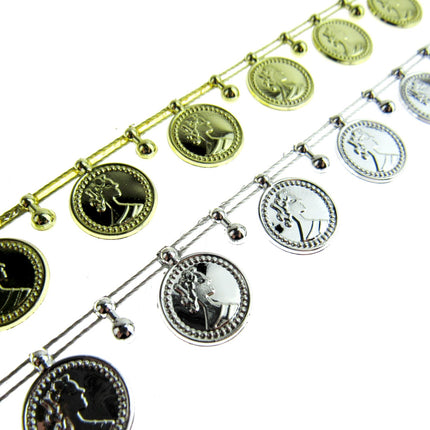 Belly Dance Coin Trimming - 15mm Wide - Stringed Coins - UTR15 (Largest) - ThreadandTrimmings