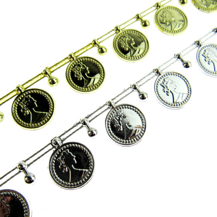Belly Dance Coin Trimming - 15mm Wide - Stringed Coins - UTR15 (Largest) - ThreadandTrimmings