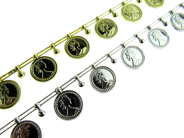 Belly Dance Coin Trimming - 15mm Wide - Stringed Coins - UTR15 (Largest) - ThreadandTrimmings