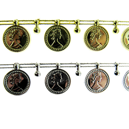 Belly Dance Coin Trimming - 15mm Wide - Stringed Coins - UTR15 (Largest) - ThreadandTrimmings