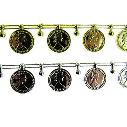 Belly Dance Coin Trimming - 15mm Wide - Stringed Coins - UTR15 (Largest) - ThreadandTrimmings