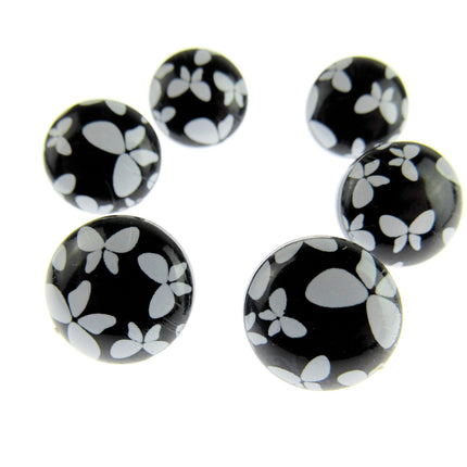 Round Black Shank Buttons with Butterfly Print - 15mm - WB364524