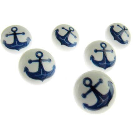 Round Seaside Buttons Fish Ship Shark Anchor Childrens Buttons On White Shank - ThreadandTrimmings