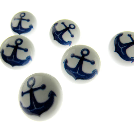 Round Seaside Buttons Fish Ship Shark Anchor Childrens Buttons On White Shank - ThreadandTrimmings