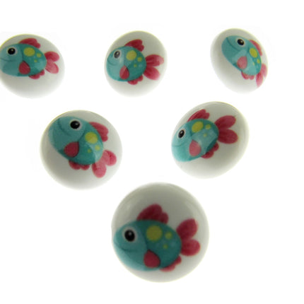 Round Seaside Buttons Fish Ship Shark Anchor Childrens Buttons On White Shank - ThreadandTrimmings
