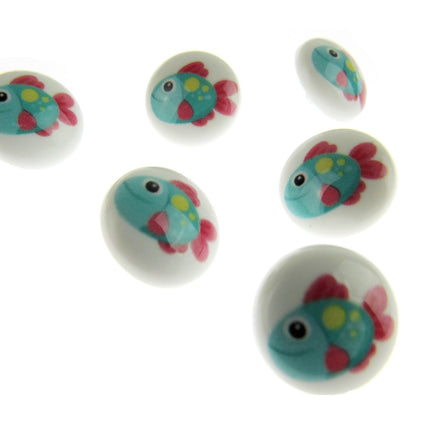 Round Seaside Buttons Fish Ship Shark Anchor Childrens Buttons On White Shank - ThreadandTrimmings