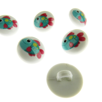 Round Seaside Buttons Fish Ship Shark Anchor Childrens Buttons On White Shank - ThreadandTrimmings