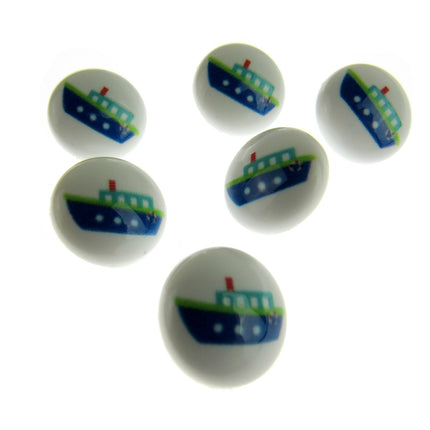 Round Seaside Buttons Fish Ship Shark Anchor Childrens Buttons On White Shank - ThreadandTrimmings