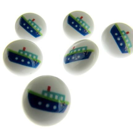 Round Seaside Buttons Fish Ship Shark Anchor Childrens Buttons On White Shank - ThreadandTrimmings