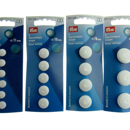 Plastic Self Cover Buttons Prym Hang Sell Cards -11mm 15mm 19mm 22mm 29mm - ThreadandTrimmings
