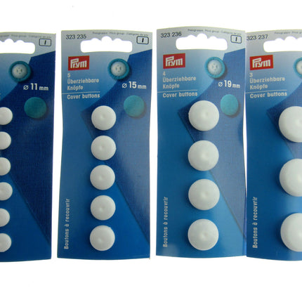 Plastic Self Cover Buttons Prym Hang Sell Cards -11mm 15mm 19mm 22mm 29mm - ThreadandTrimmings