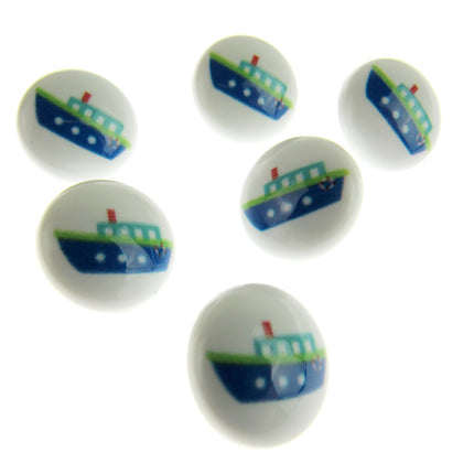Round Seaside Buttons Fish Ship Shark Anchor Childrens Buttons On White Shank - ThreadandTrimmings