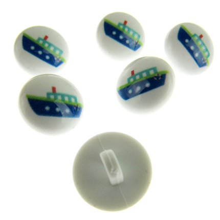 Round Seaside Buttons Fish Ship Shark Anchor Childrens Buttons On White Shank - ThreadandTrimmings
