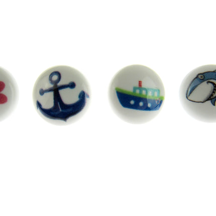 Round Seaside Buttons Fish Ship Shark Anchor Childrens Buttons On White Shank - ThreadandTrimmings