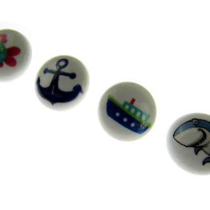 Round Seaside Buttons Fish Ship Shark Anchor Childrens Buttons On White Shank - ThreadandTrimmings