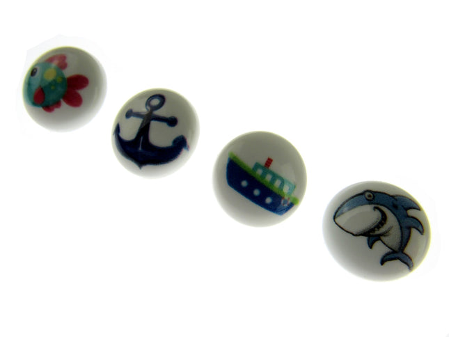 Round Seaside Buttons Fish Ship Shark Anchor Childrens Buttons On White Shank - ThreadandTrimmings