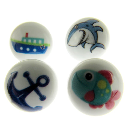 Round Seaside Buttons Fish Ship Shark Anchor Childrens Buttons On White Shank - ThreadandTrimmings