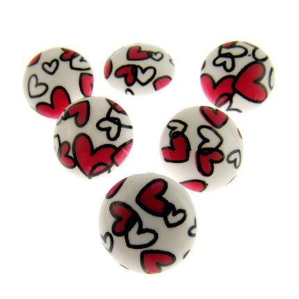 Round White Shank Buttons with Hearts Print - 15mm - WB364824
