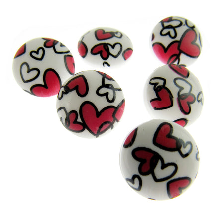 Round White Shank Buttons with Hearts Print - 15mm - WB364824