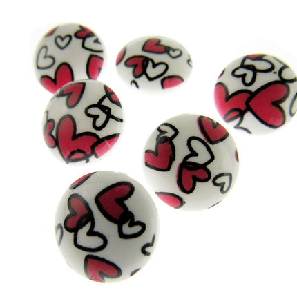 Round White Shank Buttons with Hearts Print - 15mm - WB364824