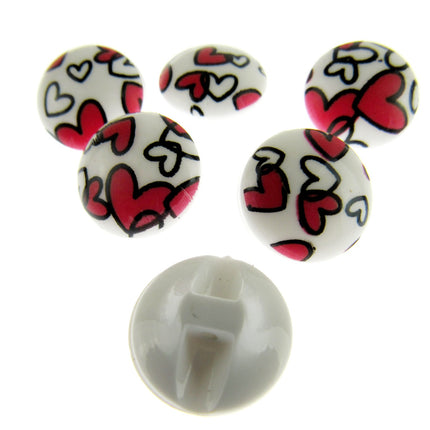 Round White Shank Buttons with Hearts Print - 15mm - WB364824