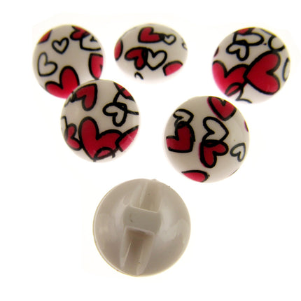 Round White Shank Buttons with Hearts Print - 15mm - WB364824