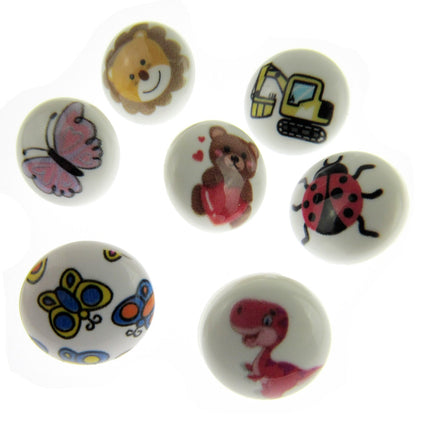 children's picture and character buttons on a white background