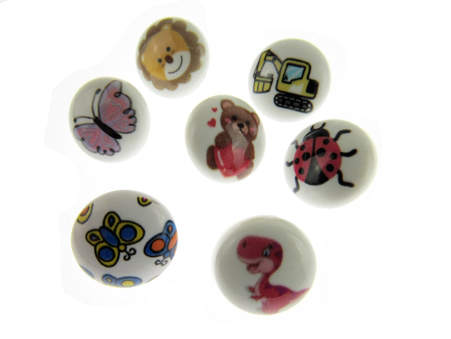 children's picture and character buttons on a white background