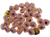 Square Pink Plastic Shank Button with Gold Embellishment- 17mm - 79 Buttons
