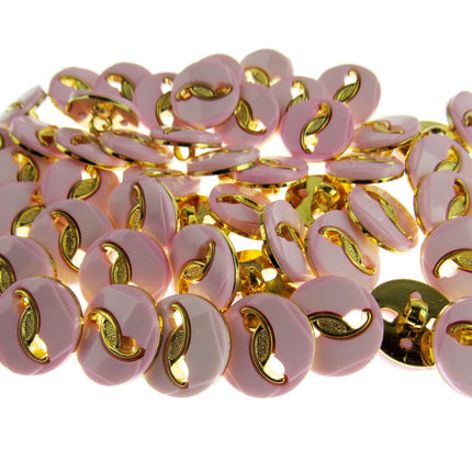 Round Pink Plastic Shank Button with Gold Embellishment- 18mm - 55 Buttons
