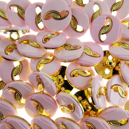 Round Pink Plastic Shank Button with Gold Embellishment- 18mm - 55 Buttons